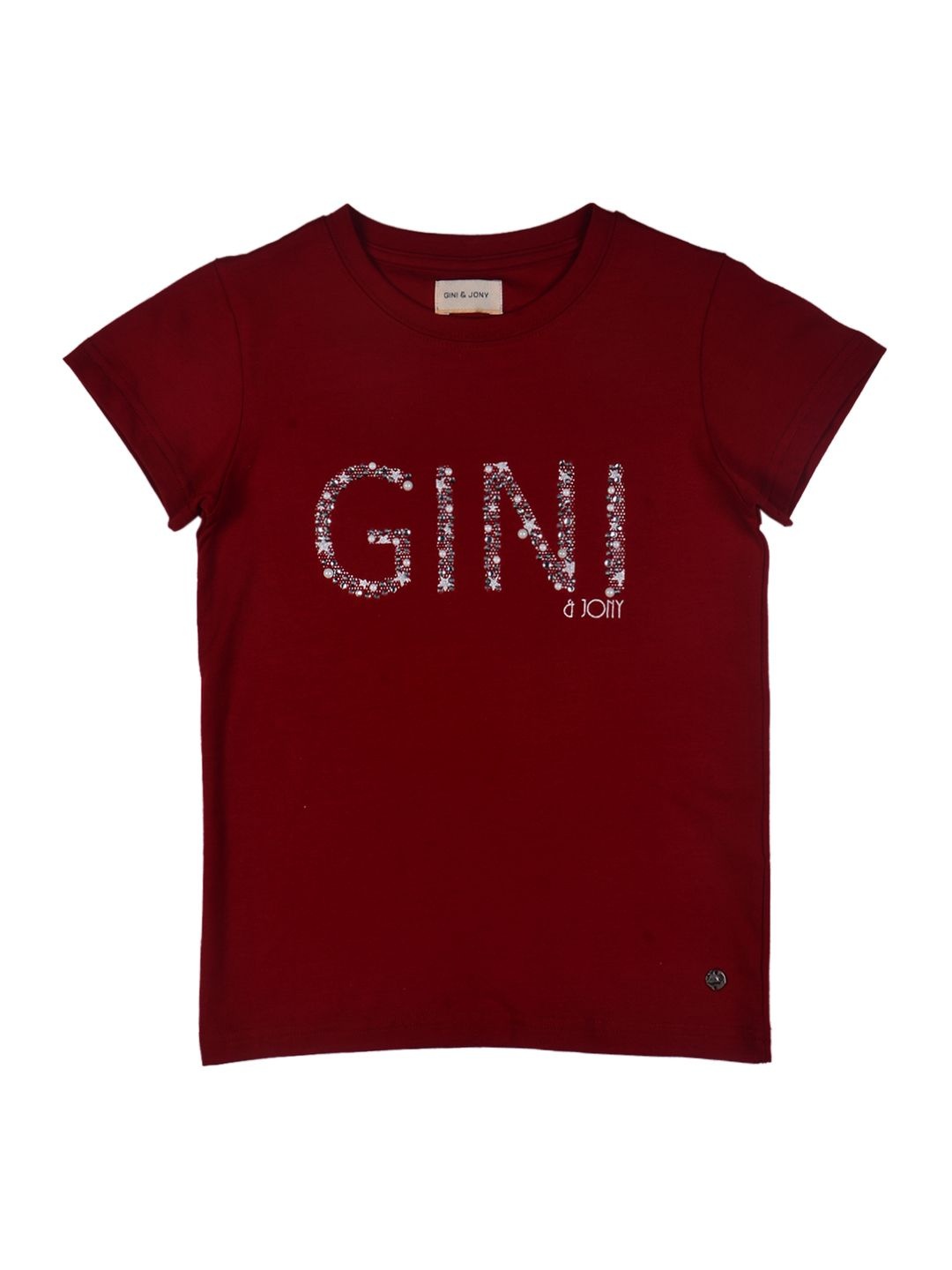 

Gini and Jony Girls Typography Printed Round Neck Cotton T-shirt, Maroon