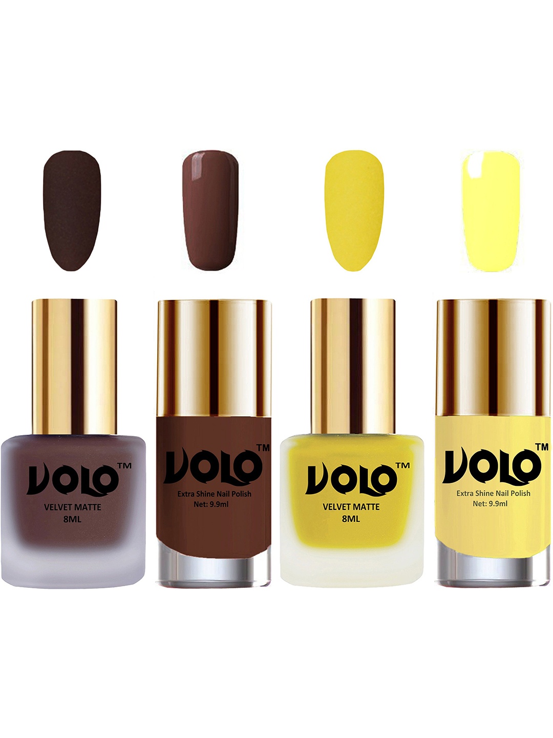 

VOLO Set Of 4 Velvet Matte & Extra Shine Nail Polish-8 ml & 9.9 ml Each Shade 02-40-19-29, Multi