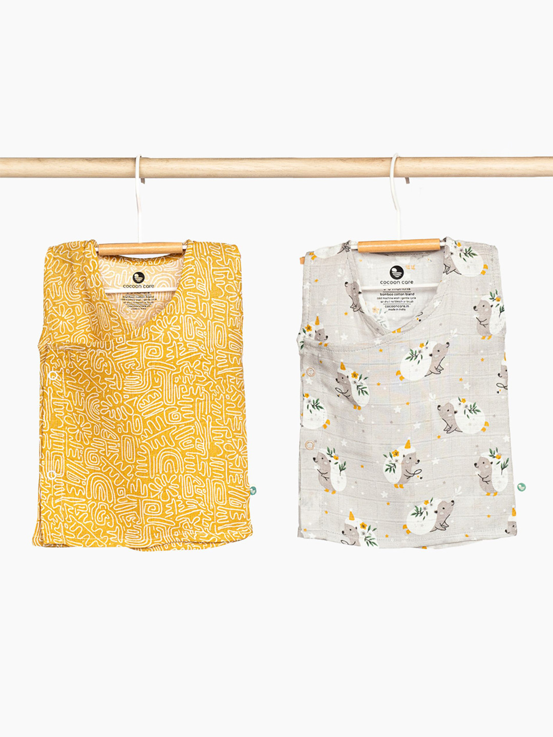 

cocoon care Kids Pack Of 2 Printed Jhabla Vests, Yellow