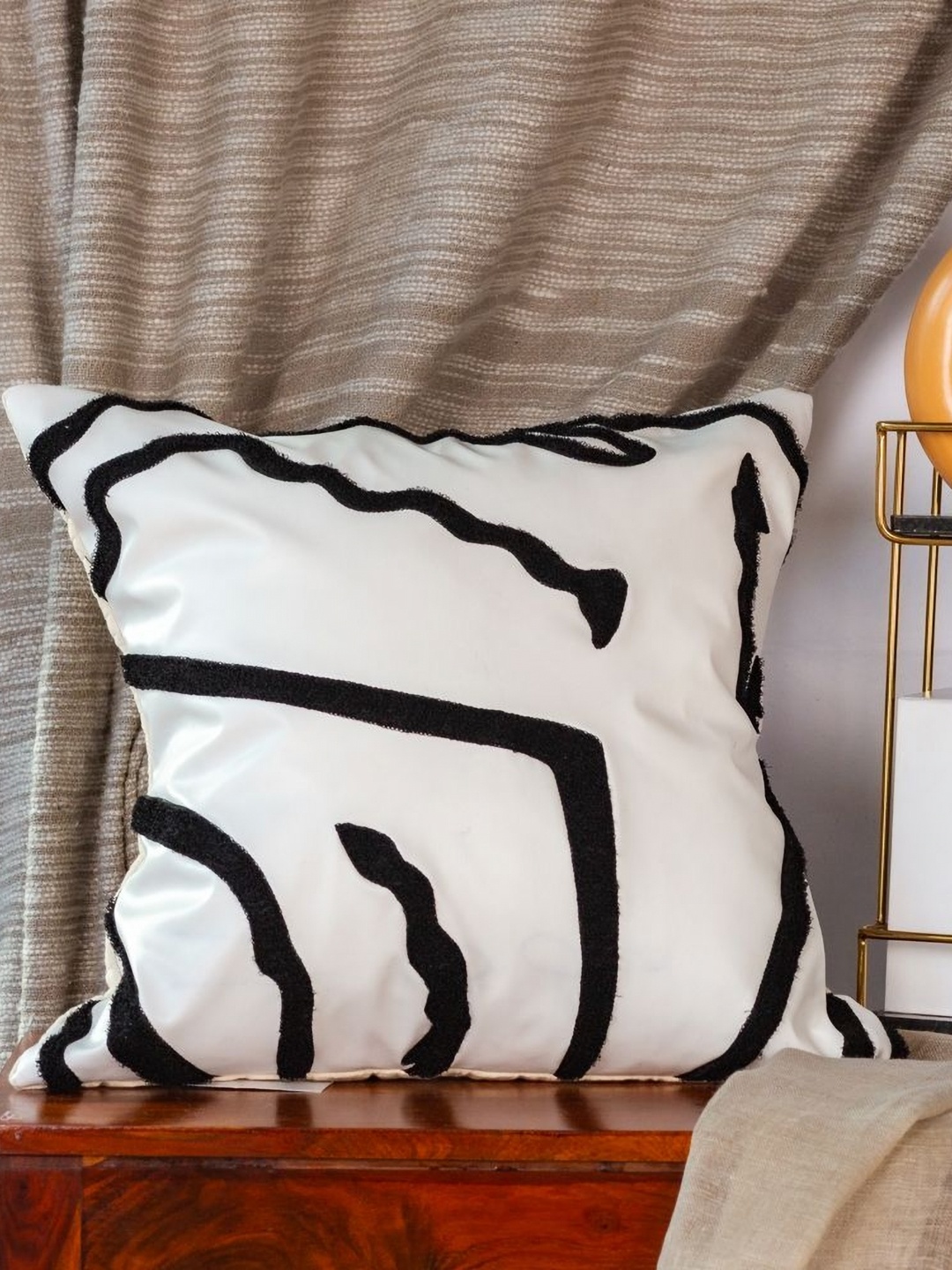 

ALCOVE White & Black Abstract Embroidered Square Cushion Cover