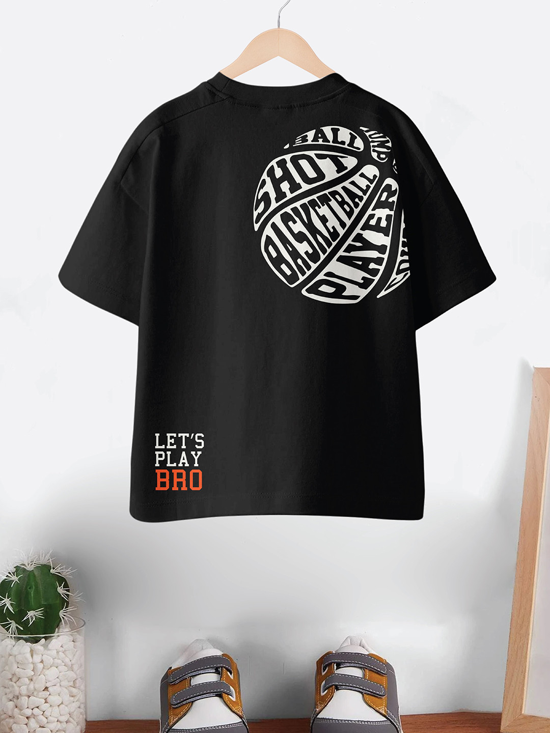 

CODEZ Boys Typography Printed Round Neck Pure Cotton Oversized T-shirt, Black