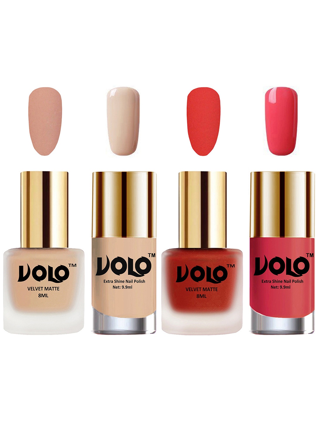 

VOLO Set Of 4 Velvet Matte & Extra Shine Nail Polish - 8 ml Each - 38 - 44 - 64 - 56, Red