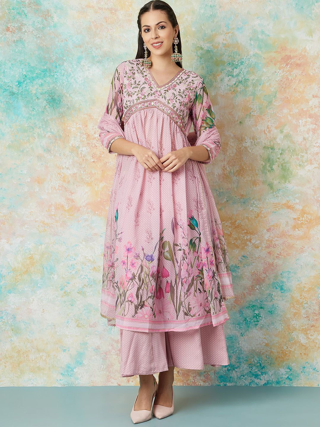 

Melange by Lifestyle Women Embroidered Kurta with Pyjamas & With Dupatta, Pink