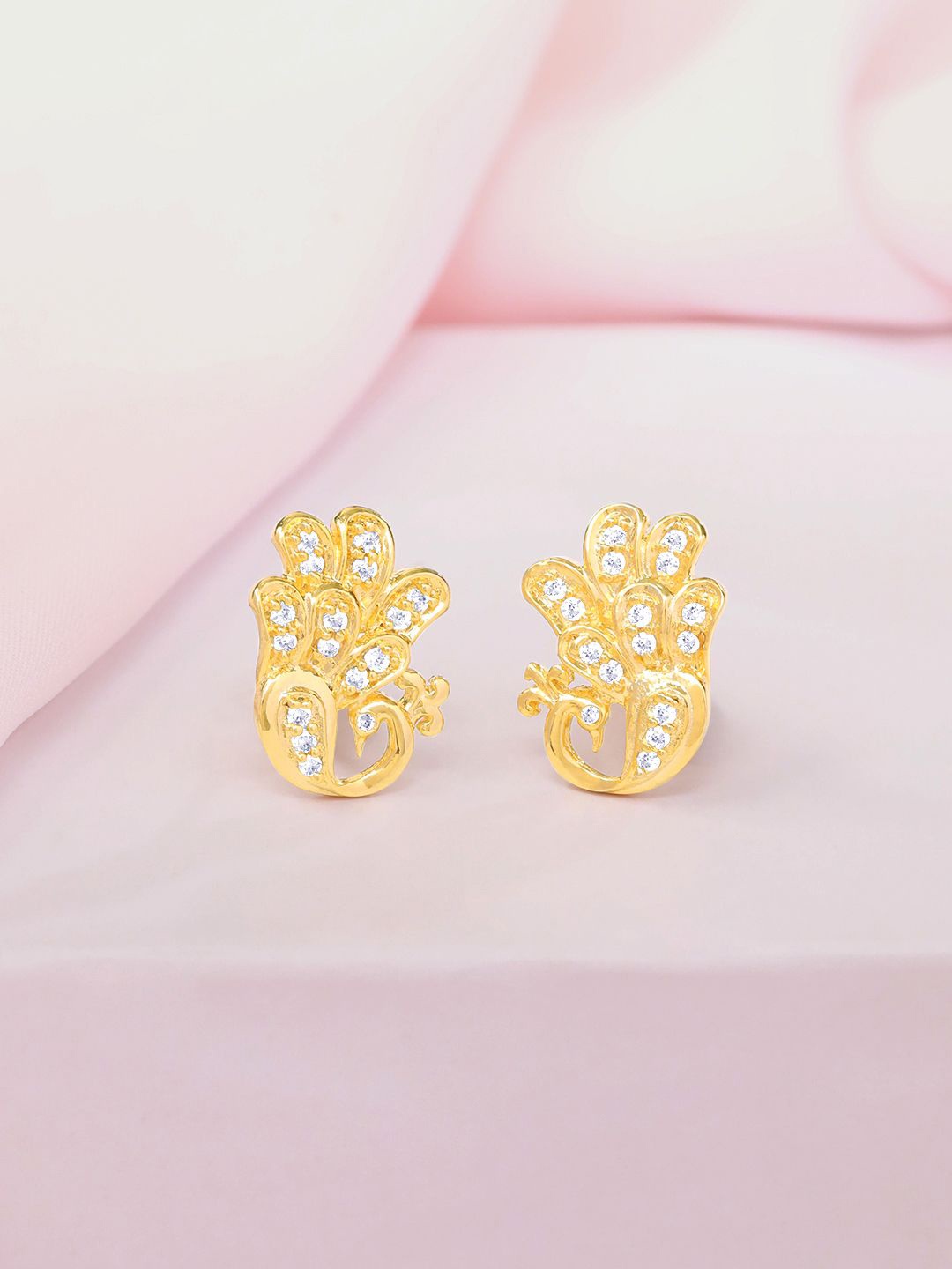 

Zavya 925 Sterling Silver Leaf Shaped Cubic Zirconia Studs, Gold