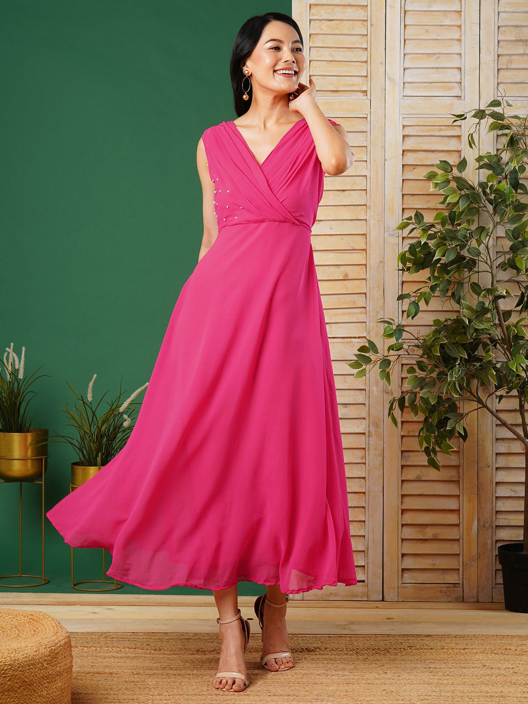 

CARTYSHOP Women A-Line Maxi Dress, Pink