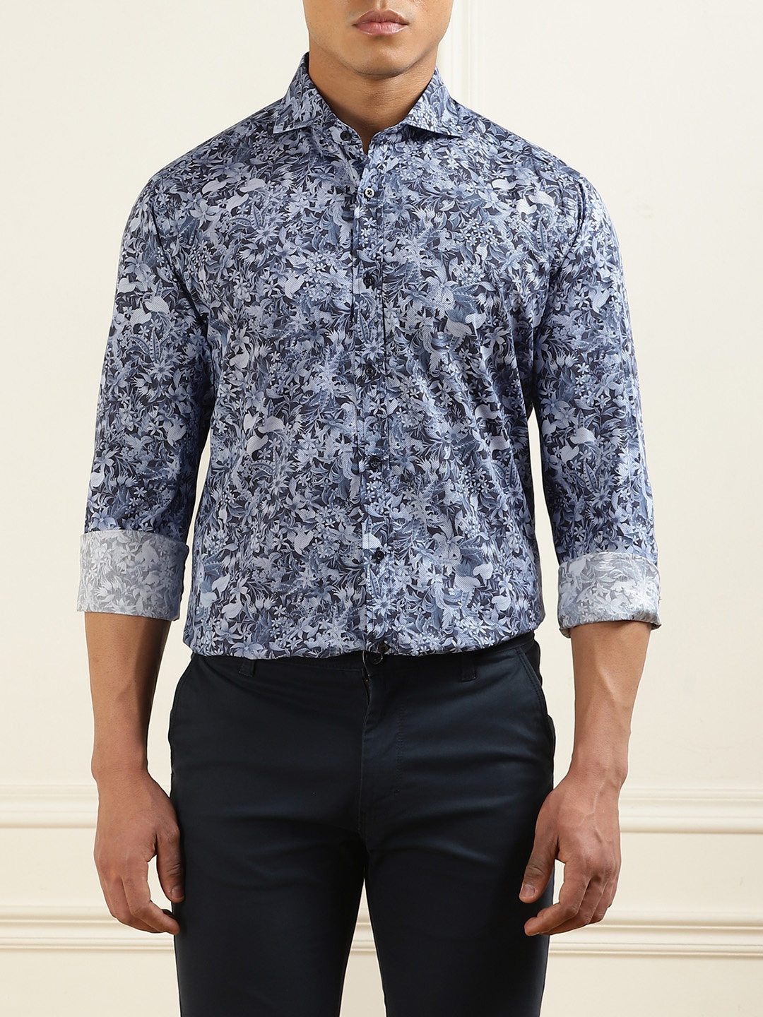 

Karl Lagerfeld Men Slim Fit Opaque Printed Formal Shirt, Navy blue