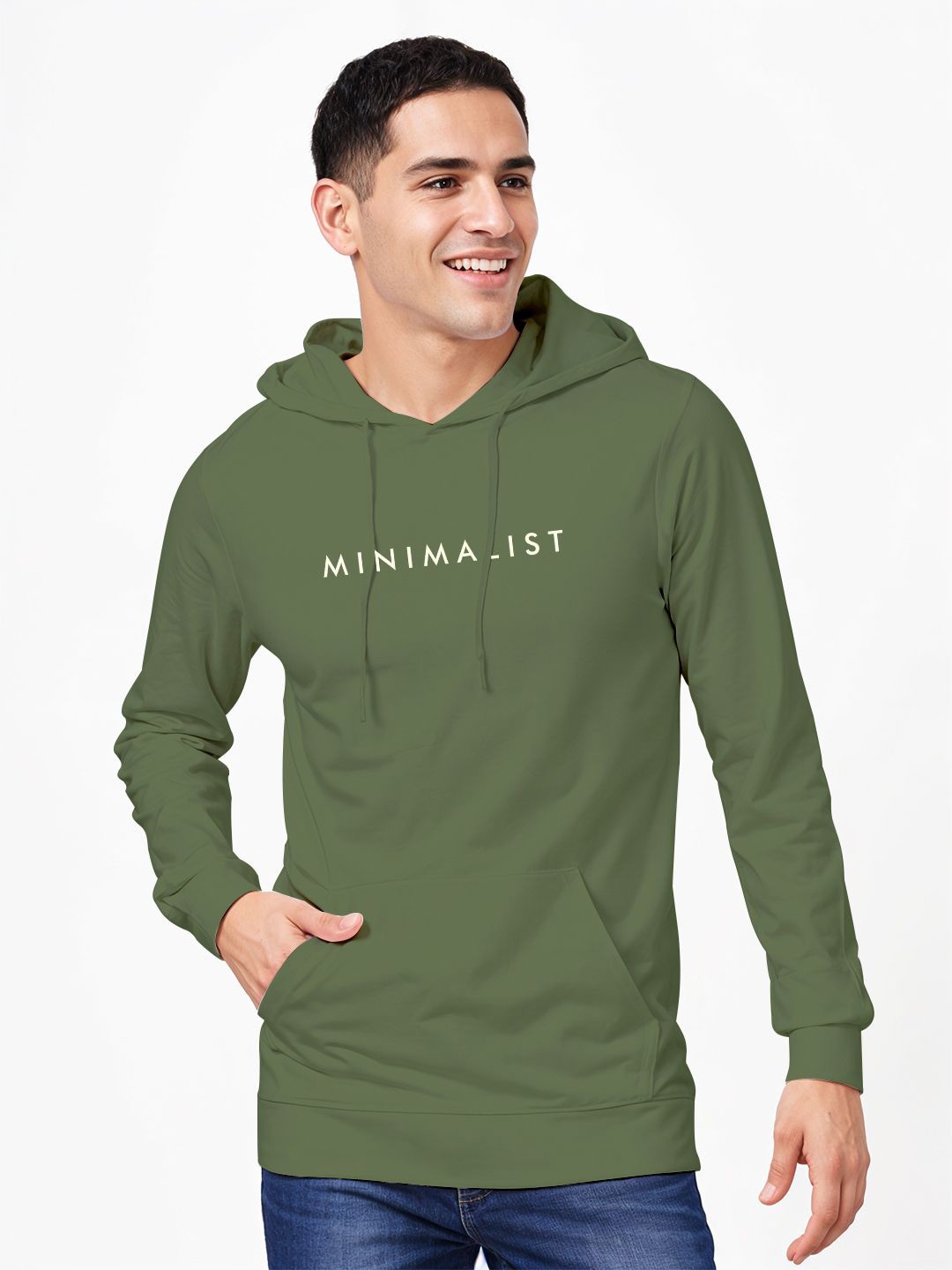 

Crazymonk Men Typography Printed Hood Cotton Pullover Sweatshirt, Olive