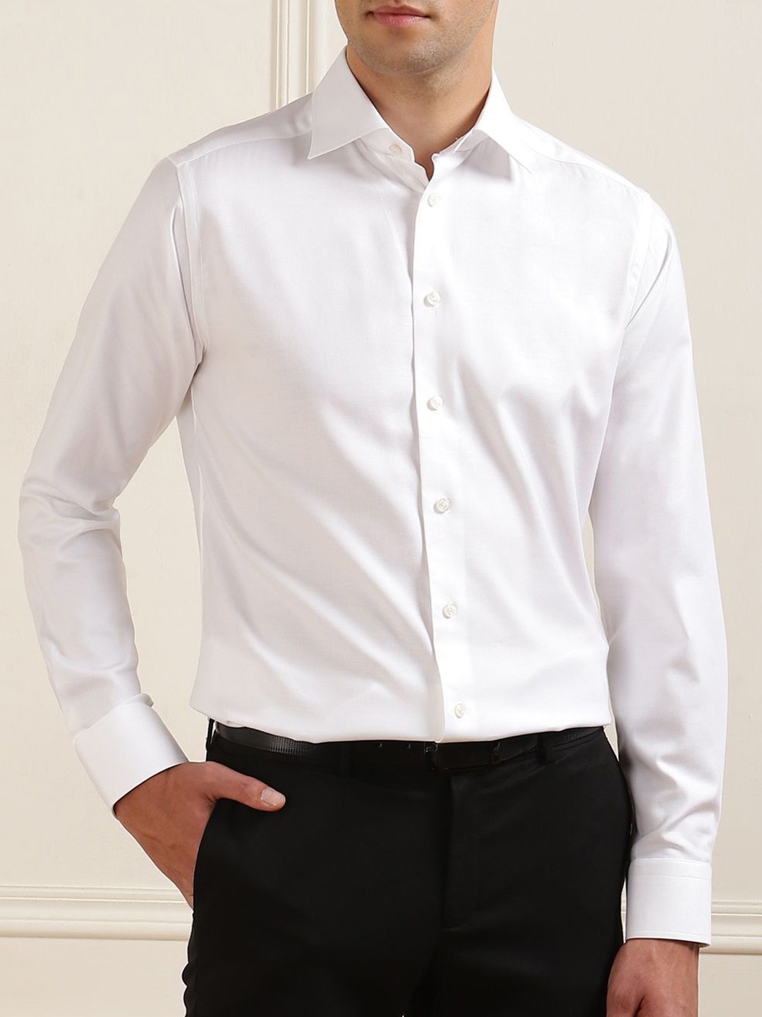 

Eton Men Spread Collar Solid Cotton Slim Fit Formal Shirt, White