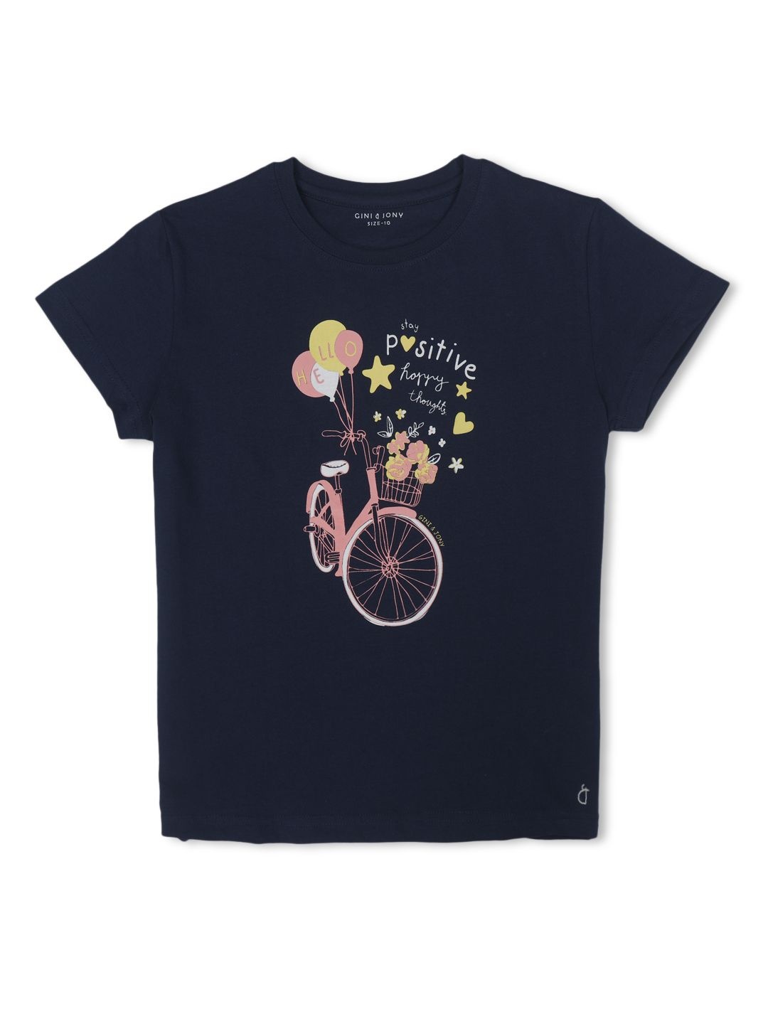 

Gini and Jony Girls Graphic Printed Round Neck Cotton T-Shirts, Navy blue