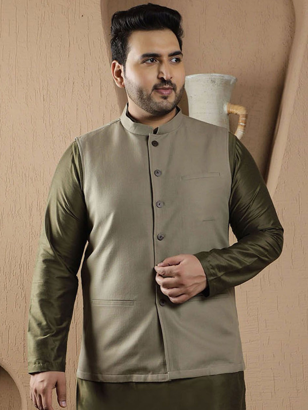 

Sztori Woven Nehru Jacket, Green