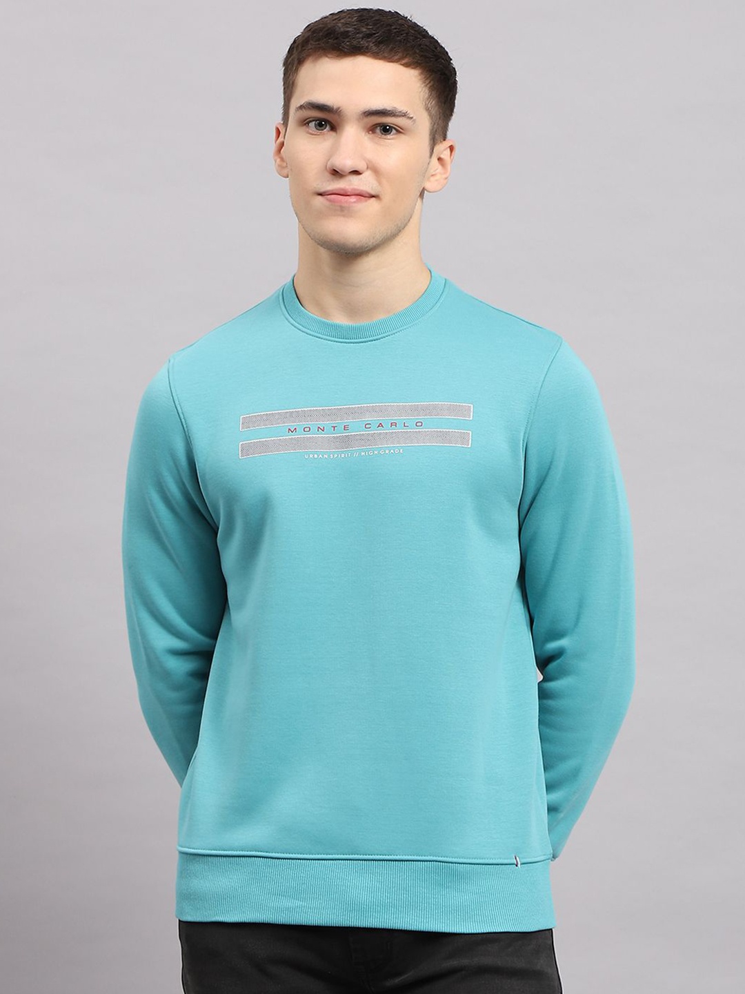 

Monte Carlo Men Typography Printed Round Neck Cotton Sweatshirt, Blue