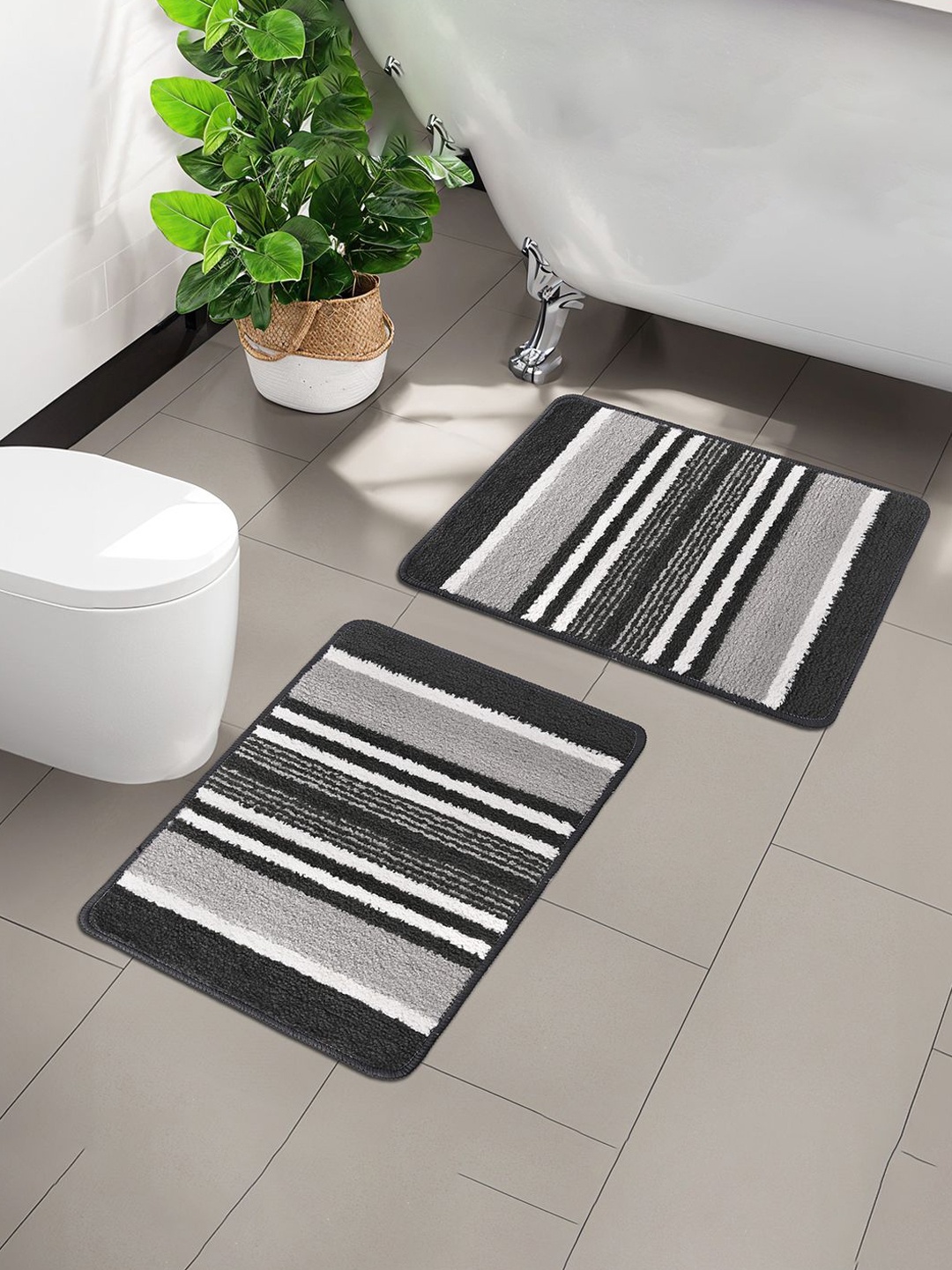 

Kuber Industries Grey & Black 2 Pieces Anti-Skid Door Mats