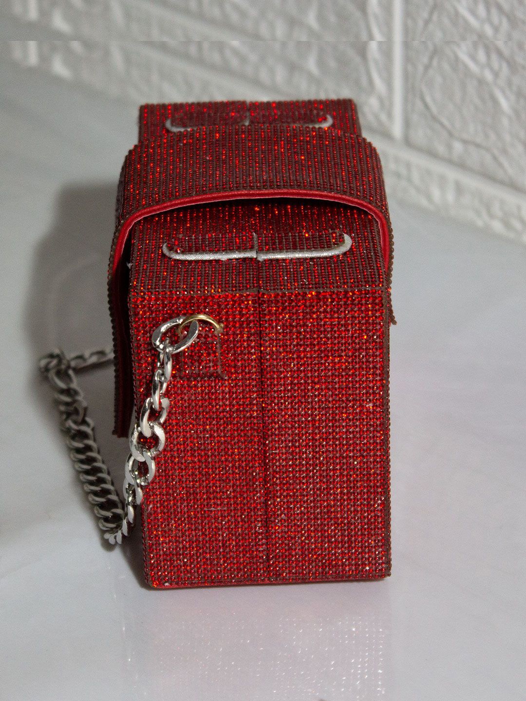 

VASKA Animal Embellished Structured Handheld Bag, Red