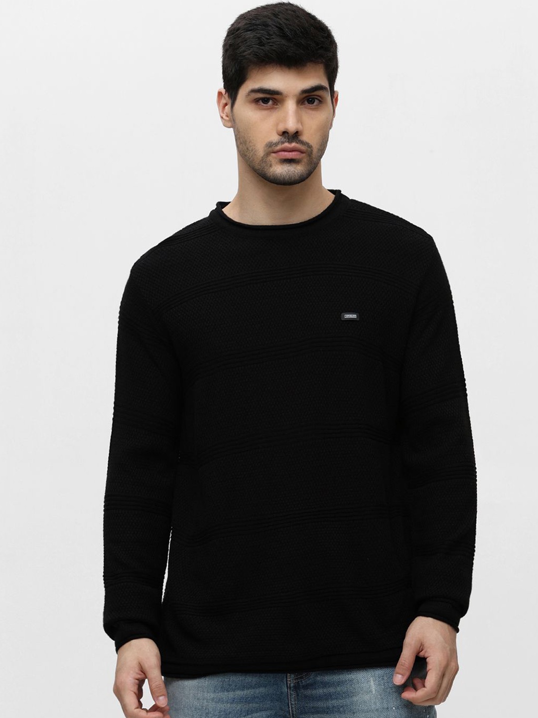 

Klub Fox Men Round Neck Pullover Sweaters, Black