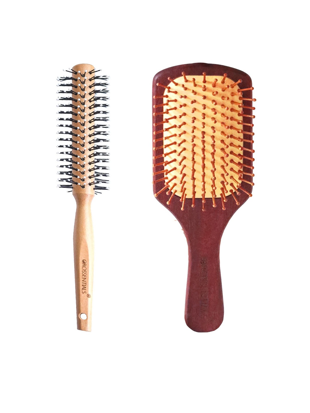 

OROSSENTIALS Set Of 2 Wooden Hair Brush, Brown