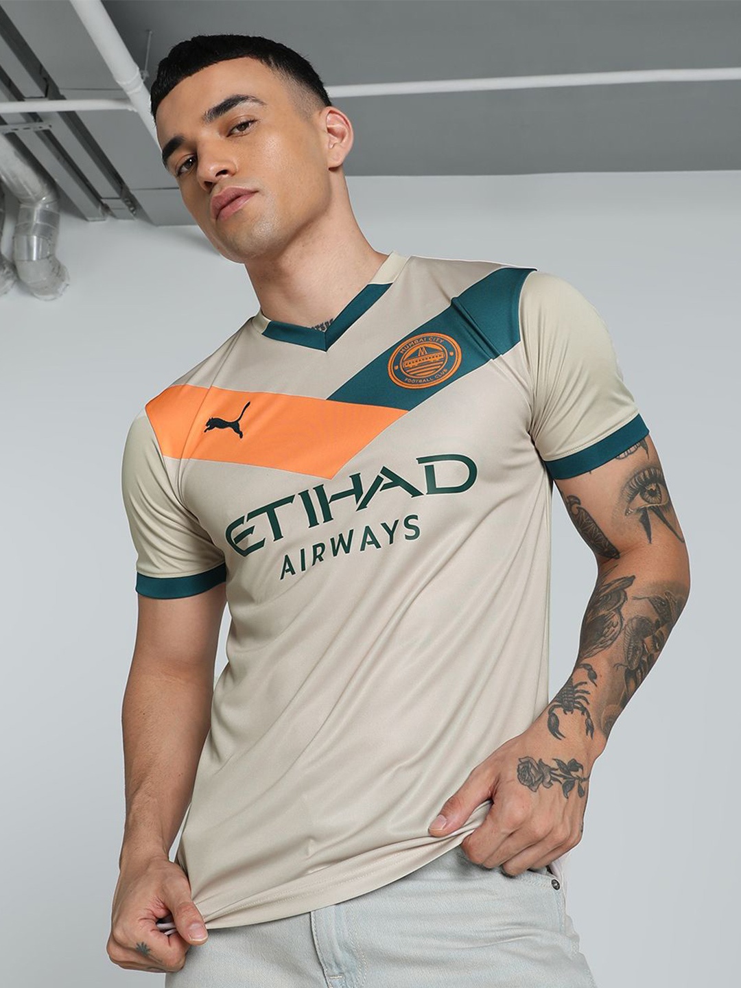 

Puma Mumbai City FC Away Replica Men Slim Fit Typography Printed Football Jersey, Grey