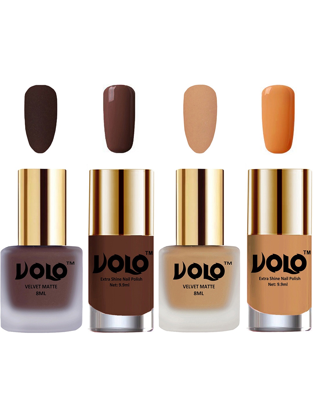 

VOLO Set Of 4 Velvet Matte & Extra Shine Nail Polish - 8 ml Each - 02 - 42 - 19 - 50, Multi