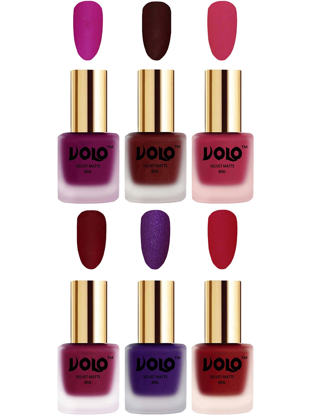 

VOLO Set of 6 Velvet Dull Matte Nail Polish - 8 ml Each, Multi