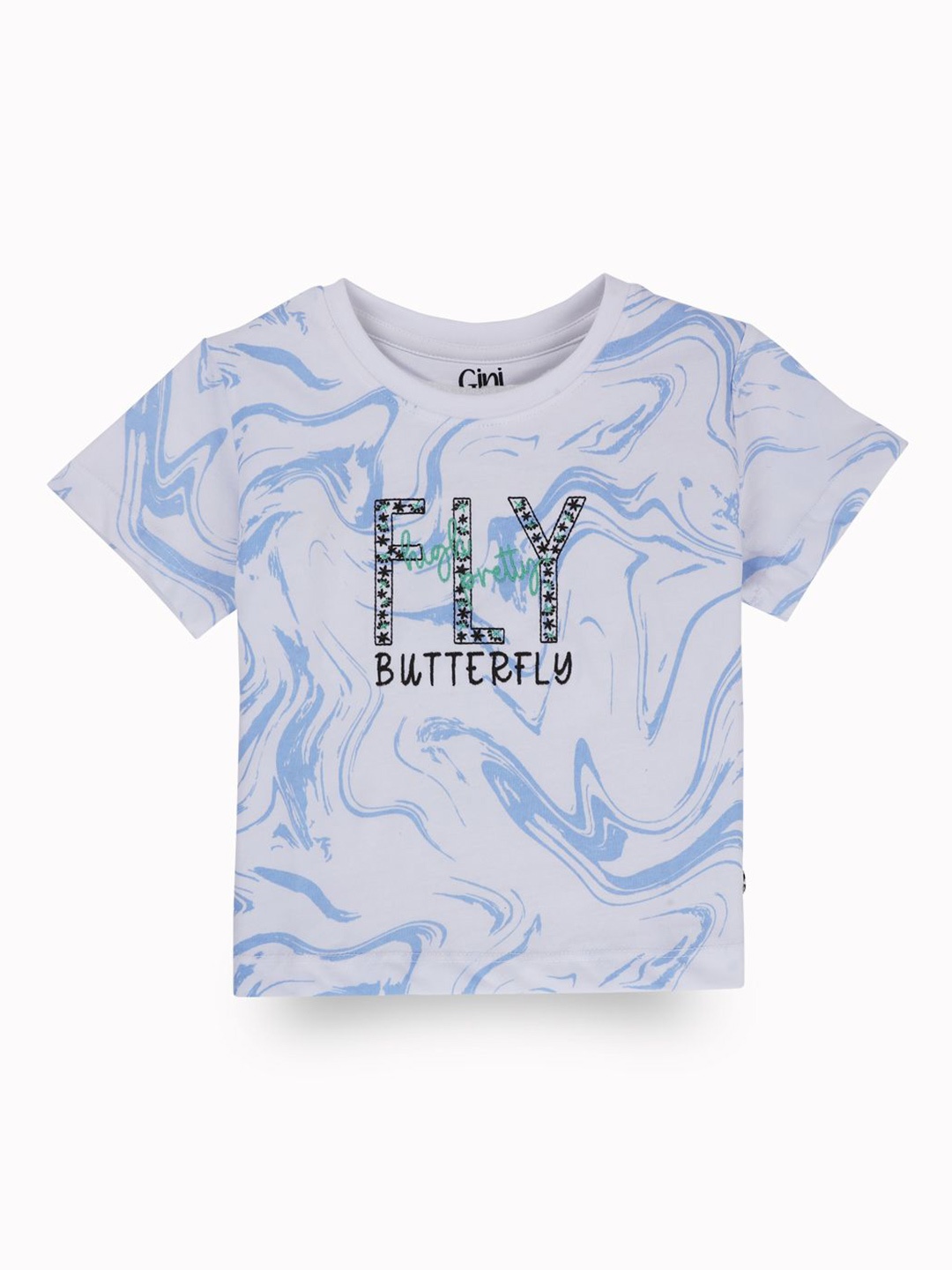 

Gini and Jony Girls Typography Printed Round Neck Cotton T-shirt, Blue