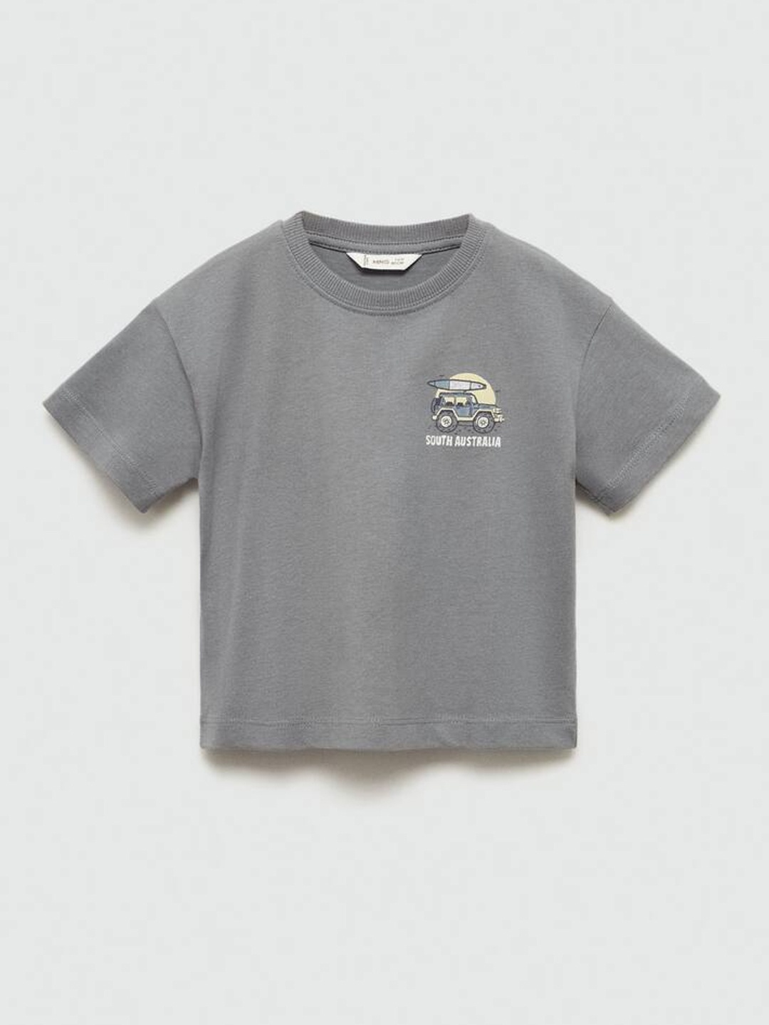 

Mango Kids Boys Printed Drop-Shoulder Sleeves Pure Cotton T-shirt, Grey