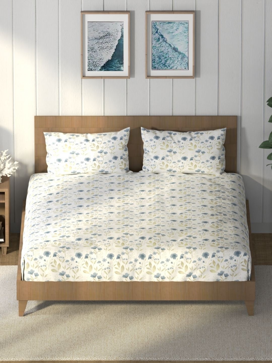 

Nautica Grey & White Floral Pure Cotton 160 TC King Bedsheet with 2 Pillow Covers