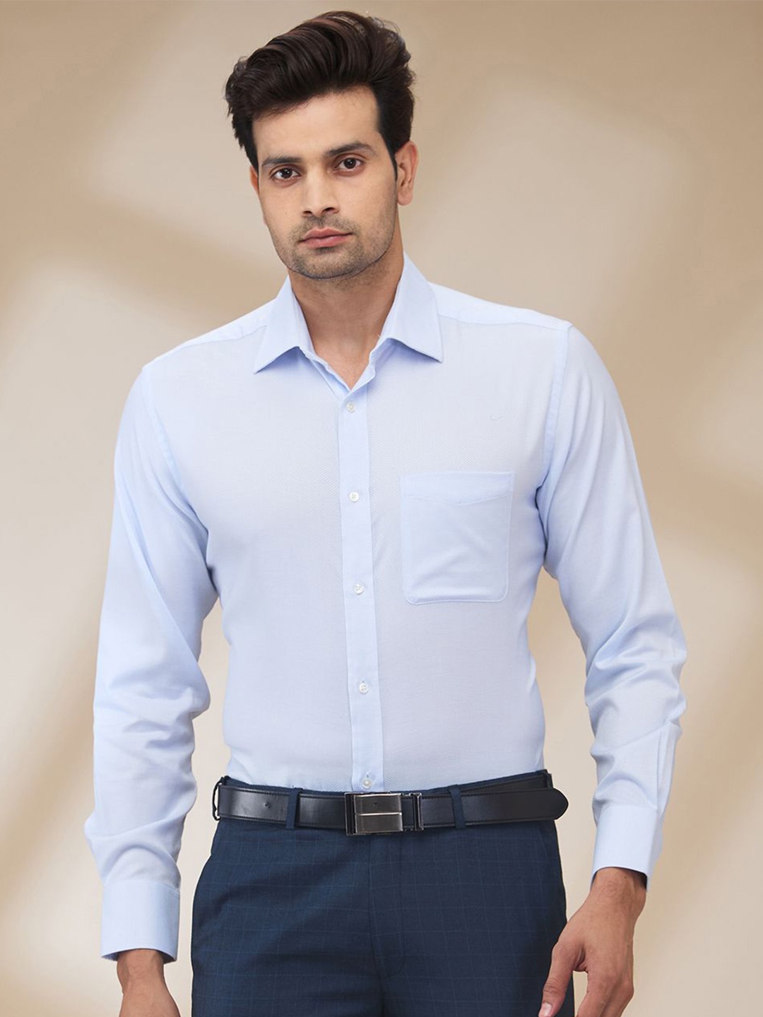 

Park Avenue Men Spread Collar Solid Cotton Formal Shirt, Blue