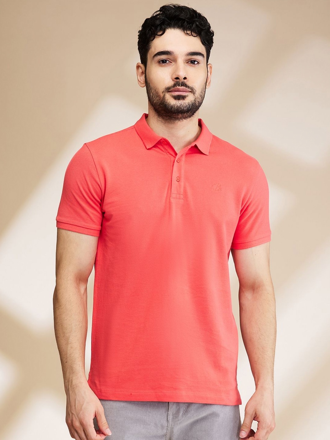 

Being Human Men Solid Polo Collar Cotton T-shirt, Pink