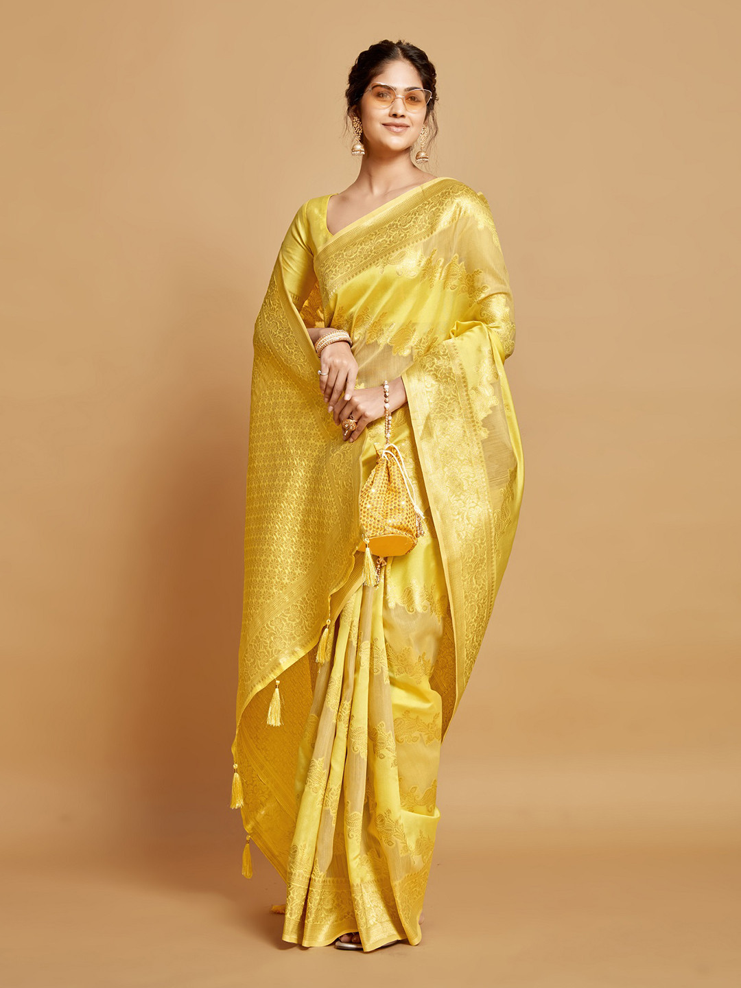 

MAHALASA Ethnic Motifs Banarasi Zari Saree, Yellow