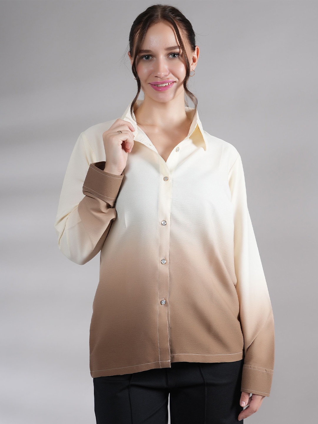 

BAESD Women Comfort Cutaway Collar Dyed Crepe Casual Shirt, Brown