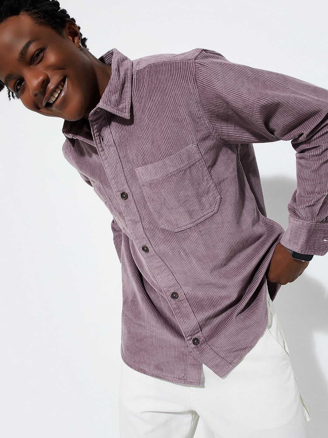 

max URB_N Men Corduroy Oversized Shirt, Pink