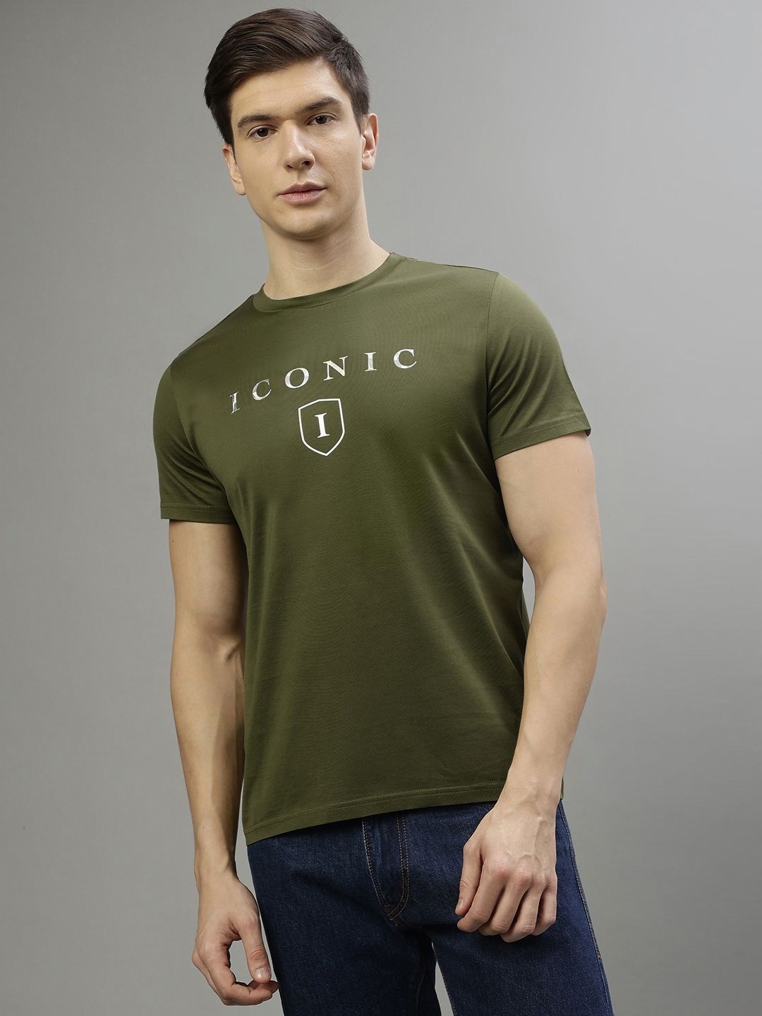 

Iconic Men Typography Printed Round Neck Cotton T-shirt, Green