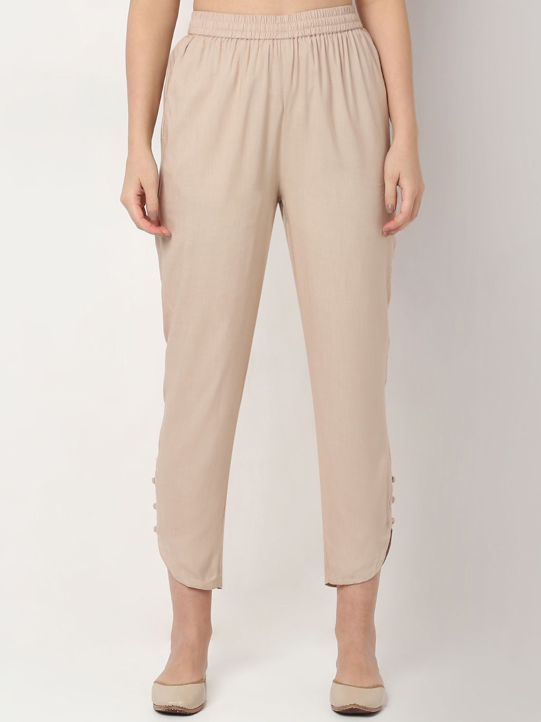 

NYLANGAN Women Relaxed Straight Fit Chinos Trousers, Beige