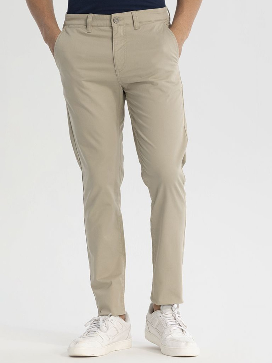 

Snitch Men Smart Slim Fit Chinos Formal Trousers, Beige