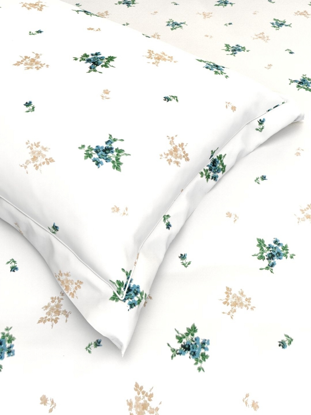 

THE WHITE MOSS White & Green Floral 220 TC Queen Bedsheet with 2 Pillow Covers