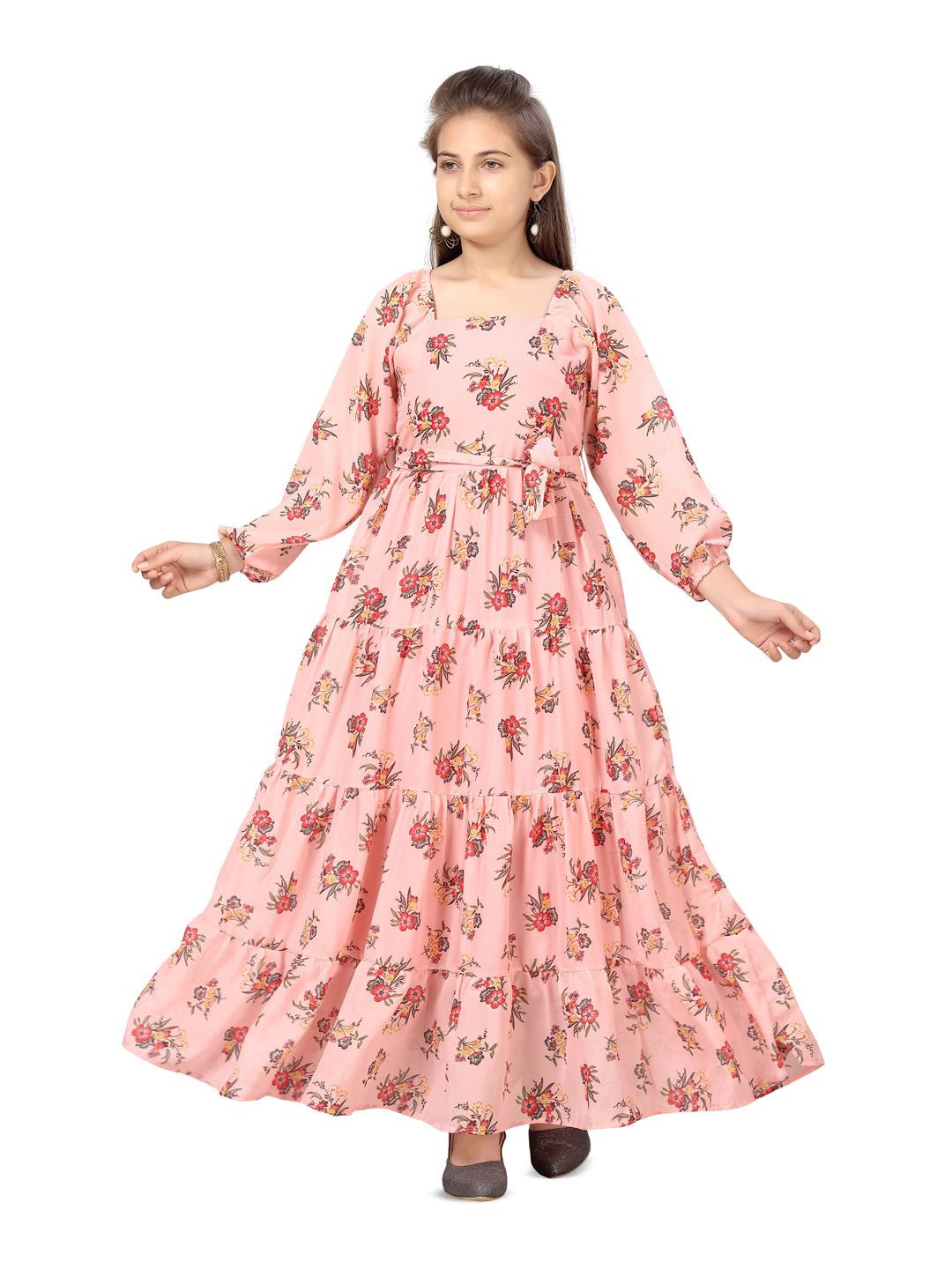 

BAESD Girls Floral Print Maxi Dress, Peach