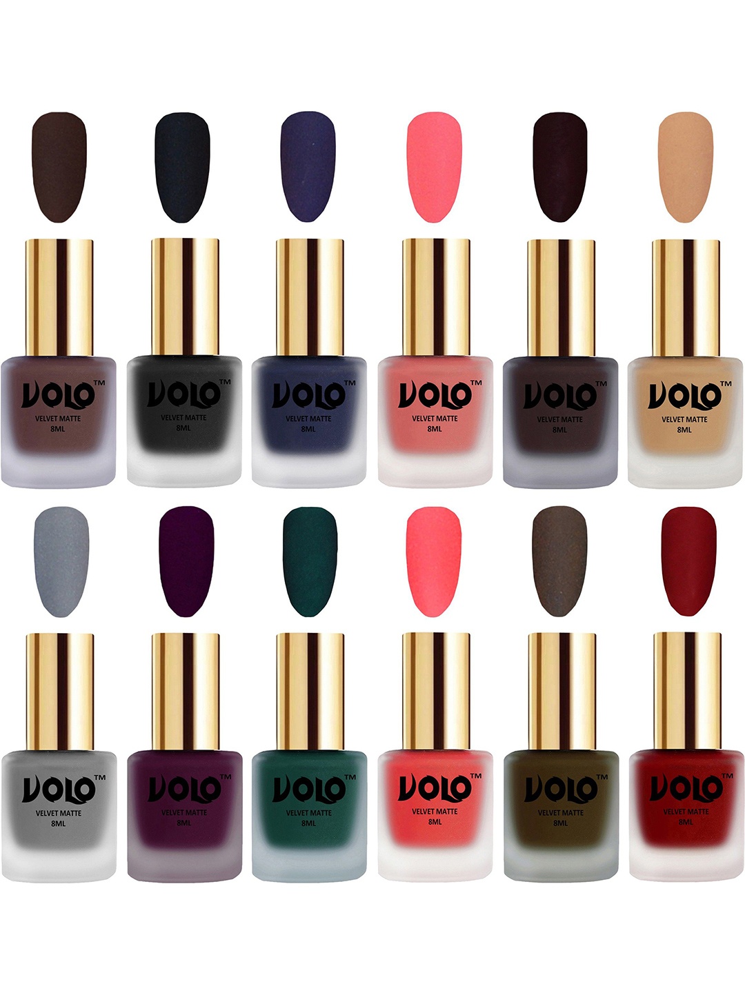 

VOLO Set Of 12 Velvet Matte Nail Polish - 8 ml Each Shade - Dark Wine - Light Wine, Multi