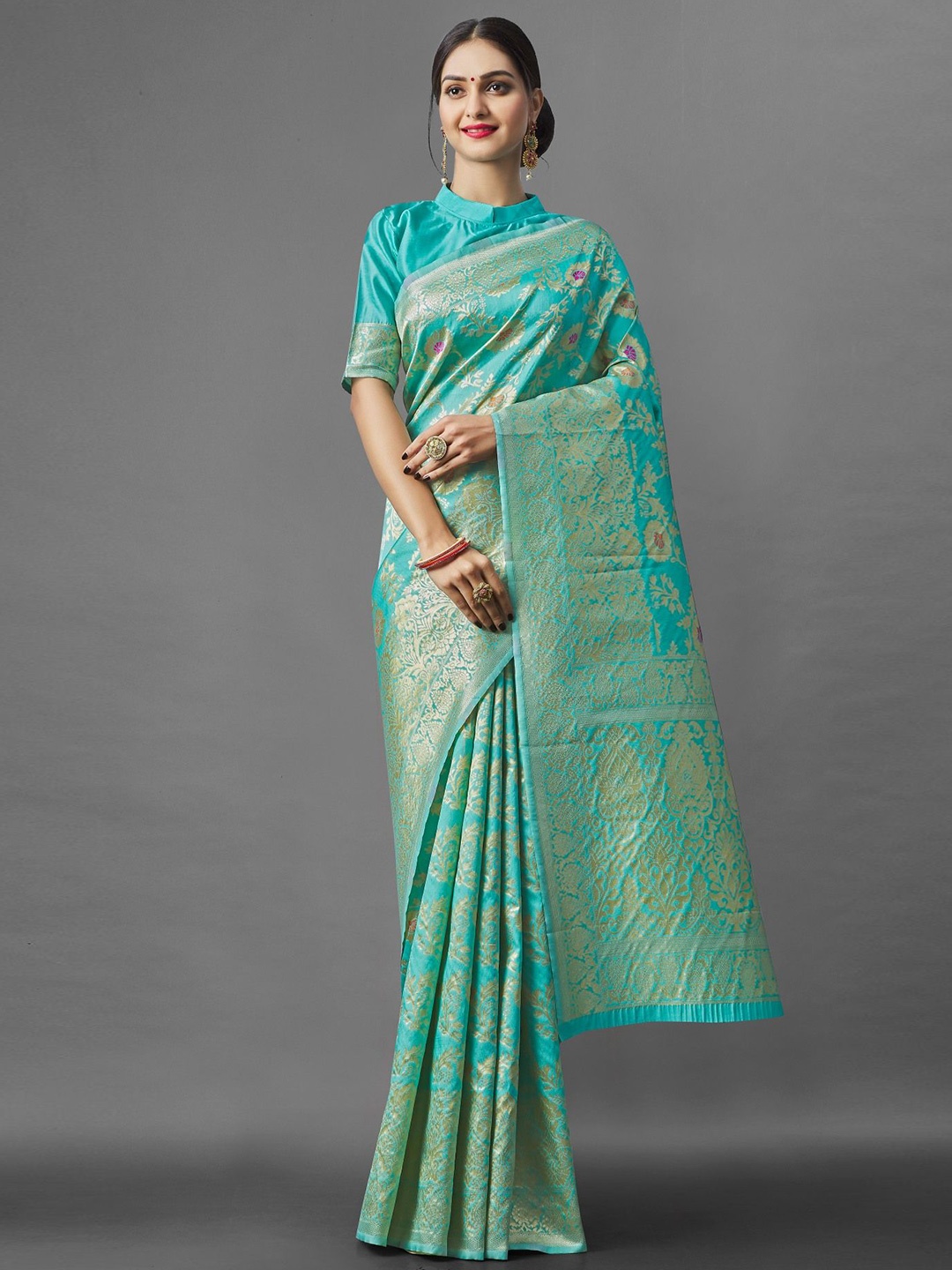 

HANDSEL Woven Design Zari Pure Silk Banarasi Saree, Green