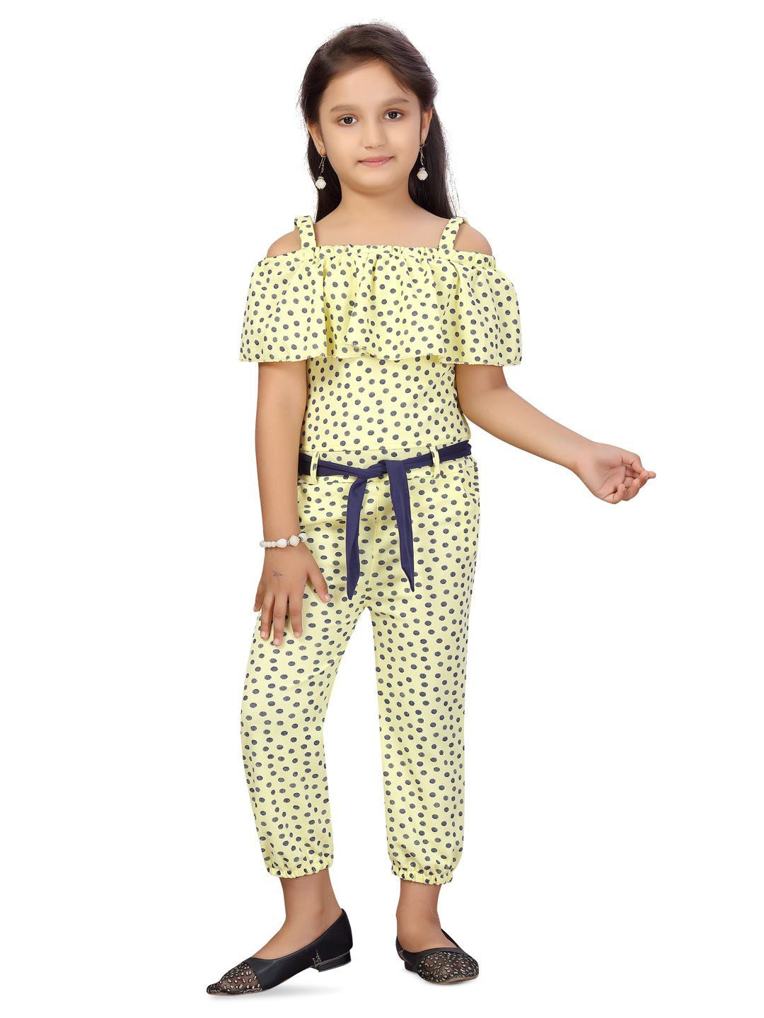 

BAESD Girls Cotton Printed Shoulder Straps Jumpsuit, Yellow