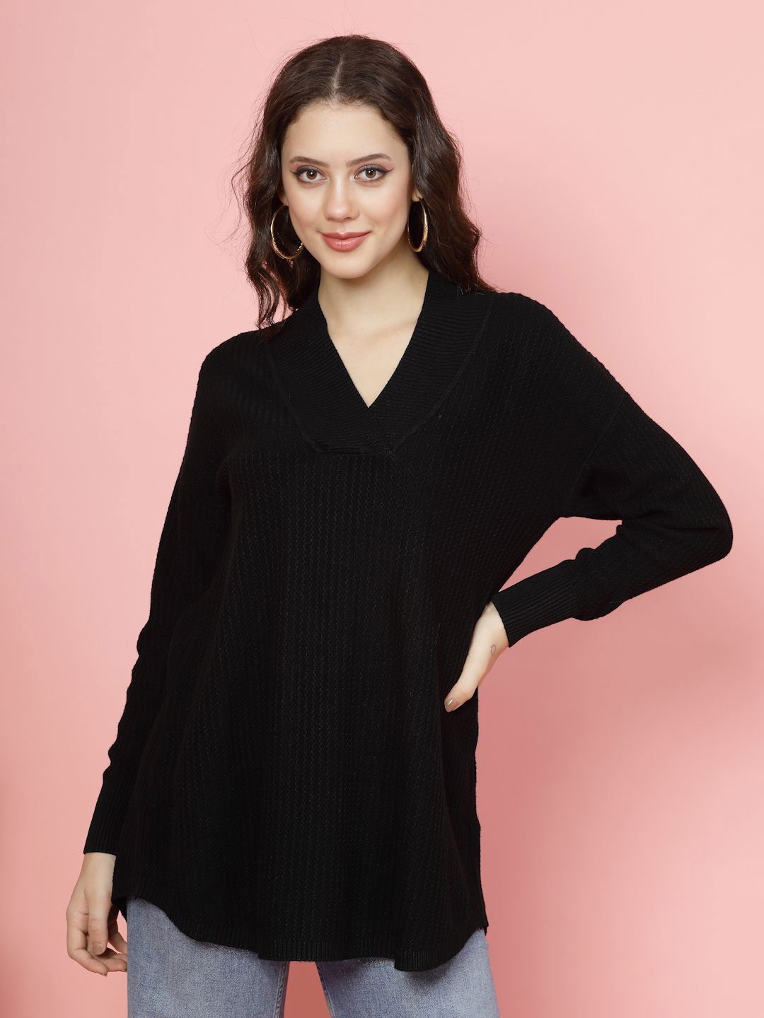 

Mafadeny Women Solid V-Neck Top, Black