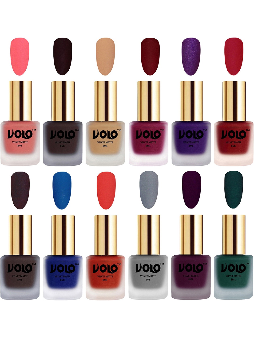 

VOLO Set Of 12 Velvet Matte Nail Polish- 8 ml Each, Multi