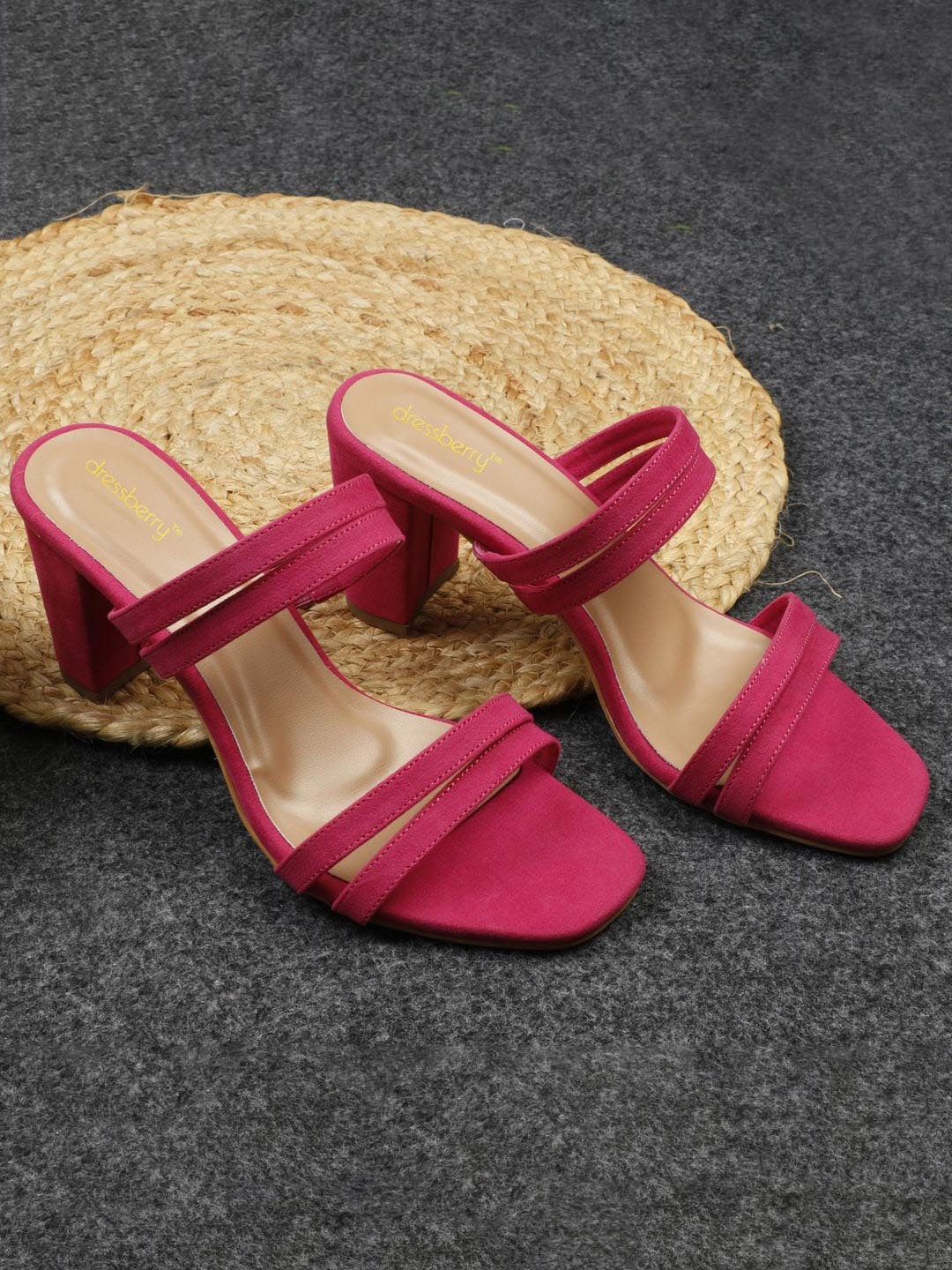 

DressBerry Women Open Toe Block Heel Sandals, Fuchsia