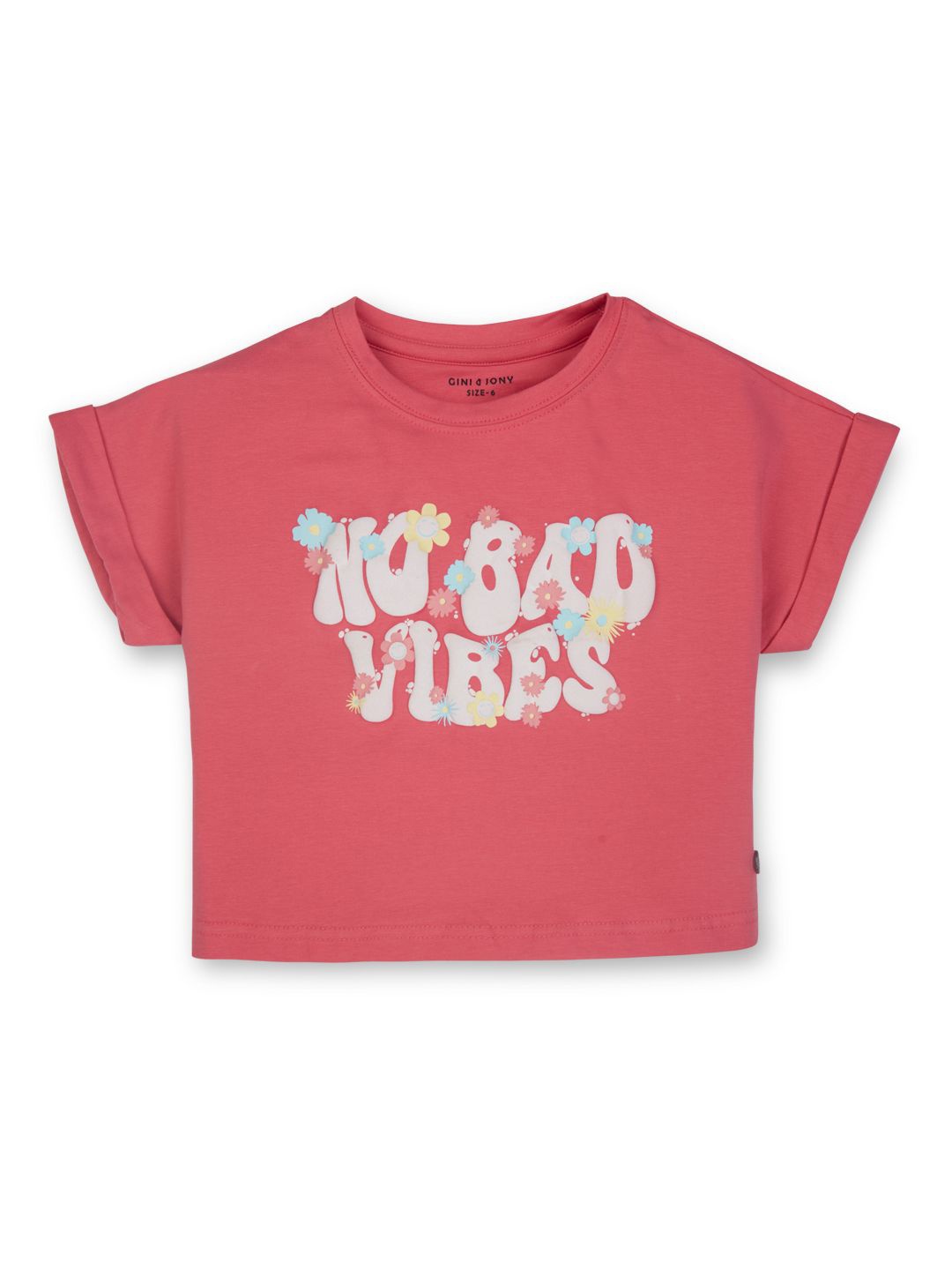 

Gini and Jony Girls Typography Printed Cotton T-shirt, Pink