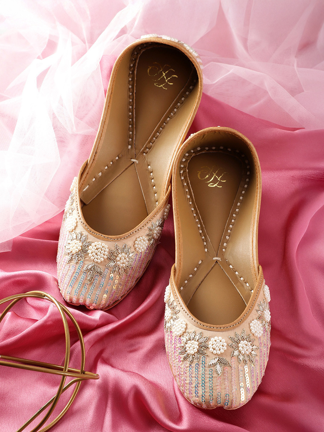 

House of Pataudi Women Embellished Ethnic Mojaris, Beige