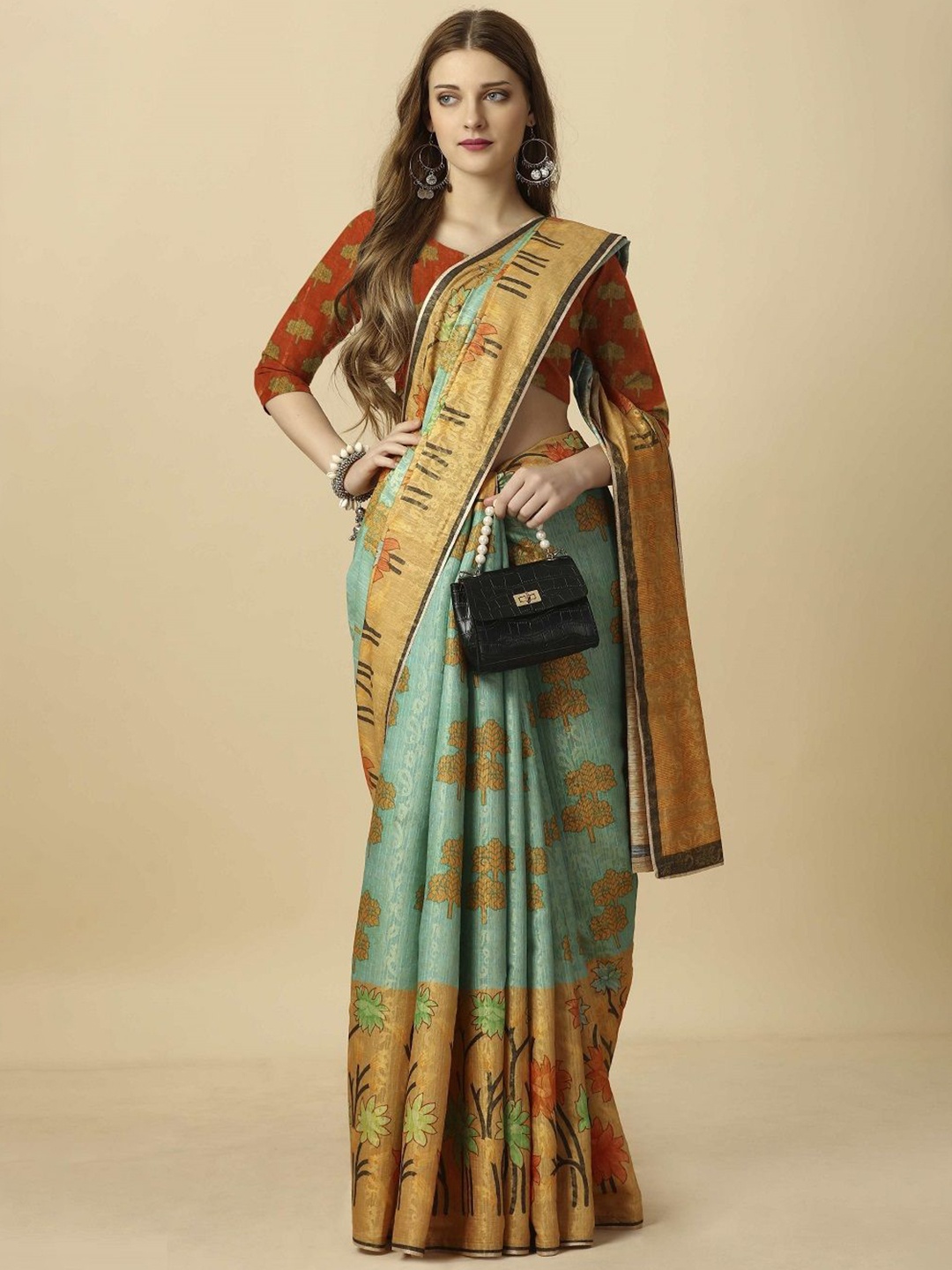 

JIVORA Ethnic Motifs Zari Pure Silk Saree, Green
