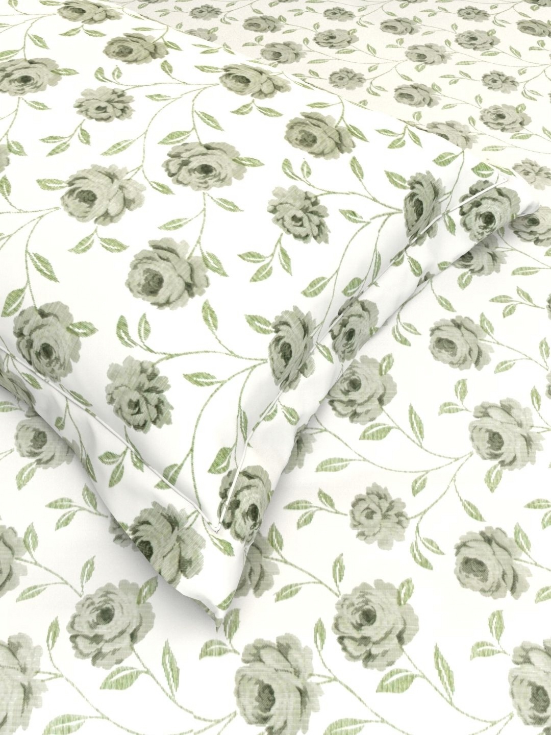 

THE WHITE MOSS White & Green Floral Pure Cotton 220 TC Queen Bedsheet with 2 Pillow Covers