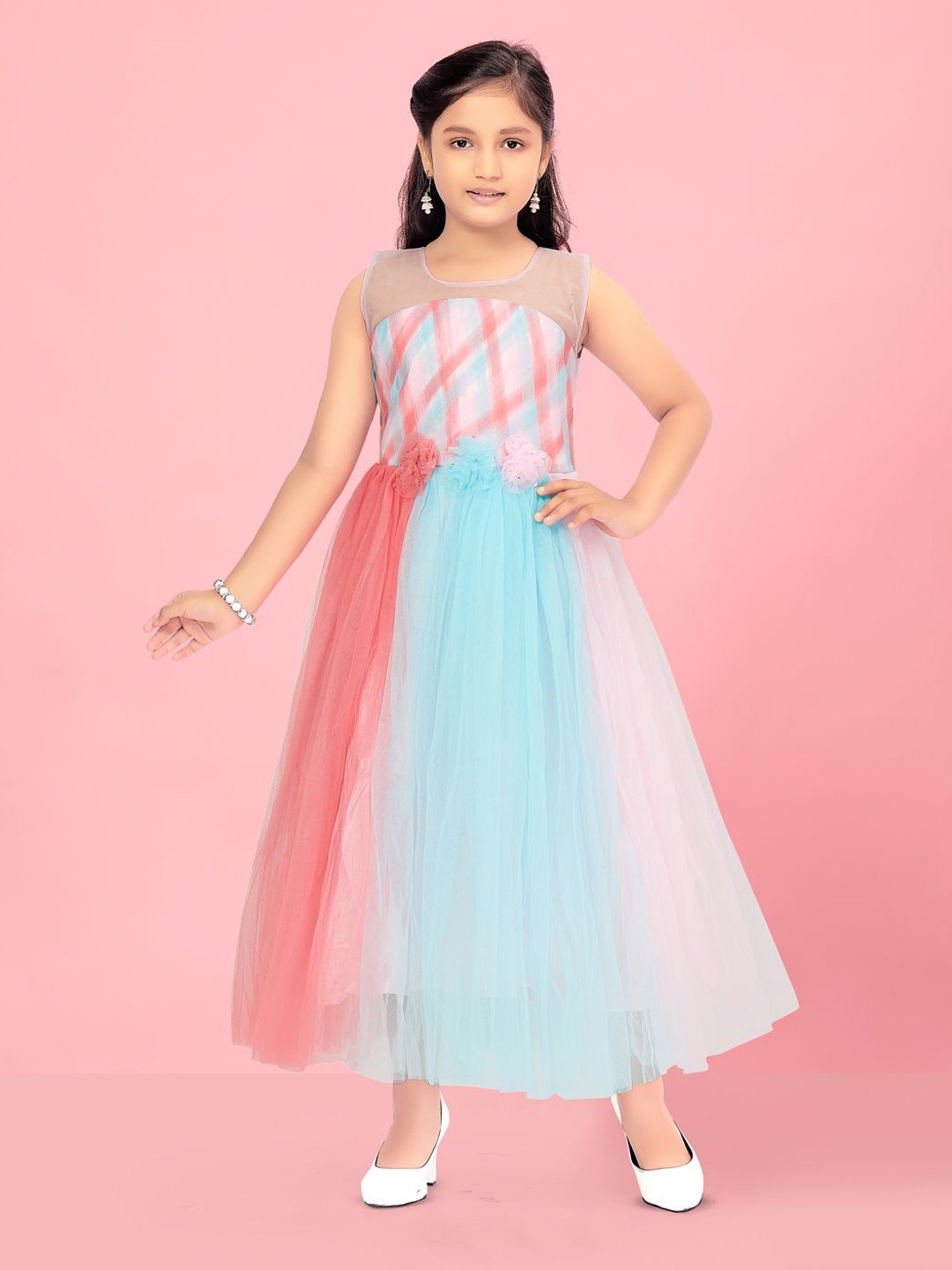 

BAESD Girls Colourblocked Fit & Flare Dress, Pink