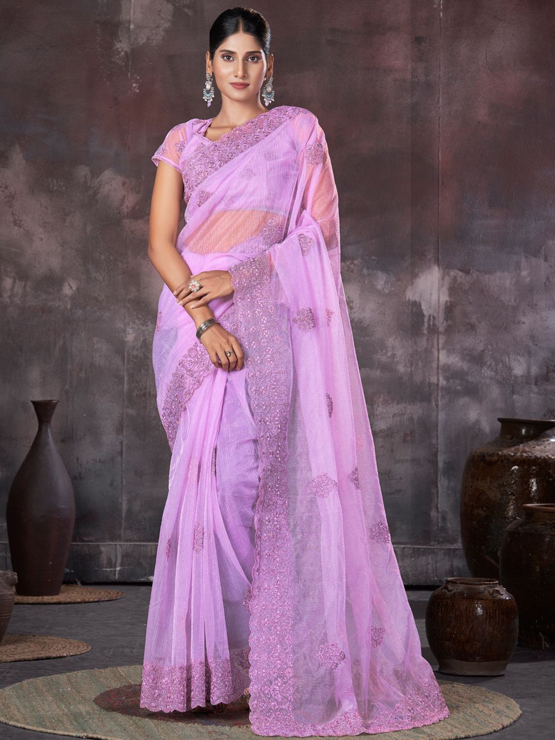 

Panzora Embellished Embroidered Celebrity Saree, Lavender
