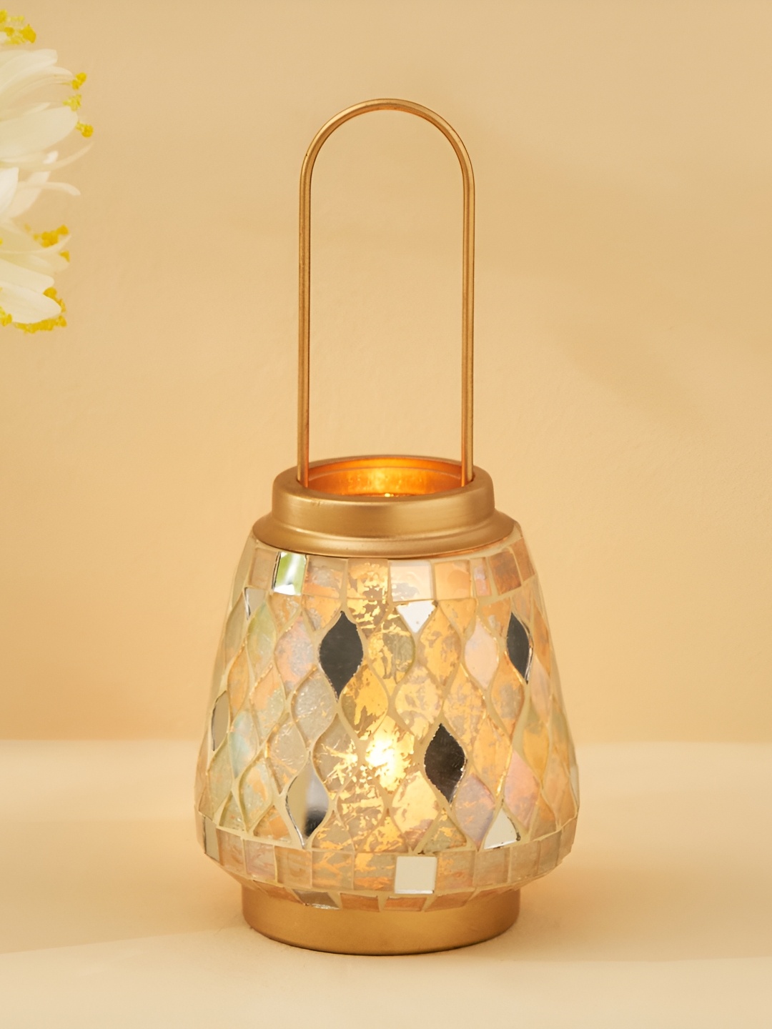 

Home Centre Green & Gold-Toned Textured Candle Holder