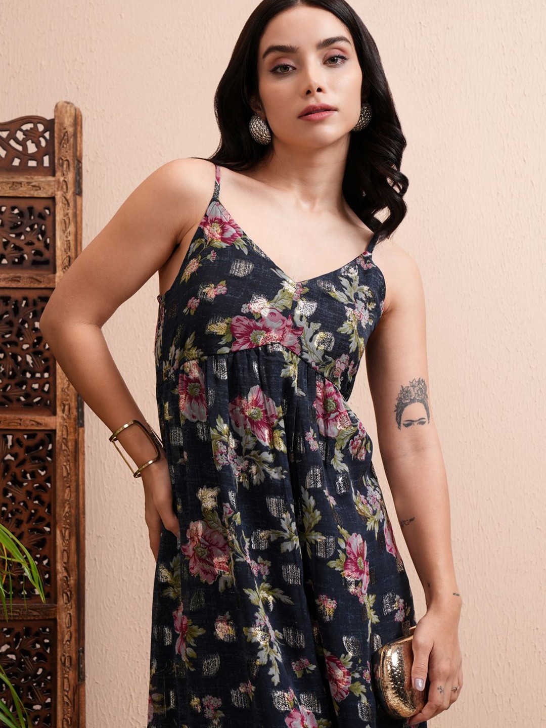 

Vishudh Floral Maxi Dress, Navy blue