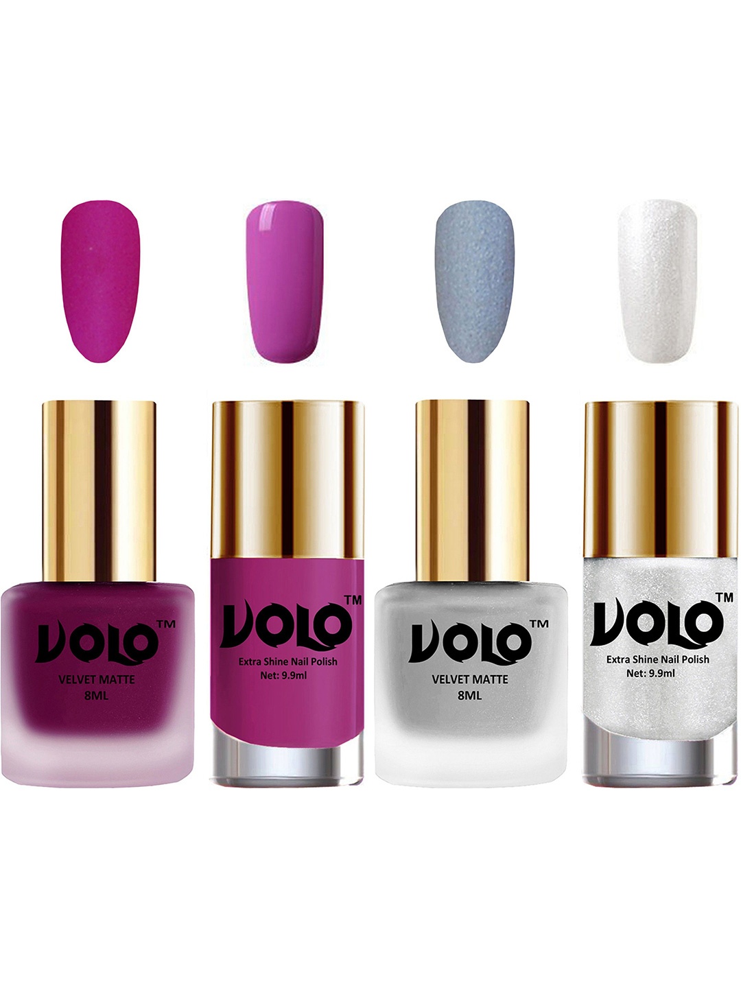 

VOLO Set Of 4 Velvet Matte & Extra Shine Nail Polish - 8 ml Each - 14 - 33 - 35 - 46, Magenta